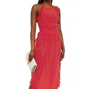 See by Chloe Women's Red Halter Open-Back Dress Polka-dot Midi Dress FR 34/US 0